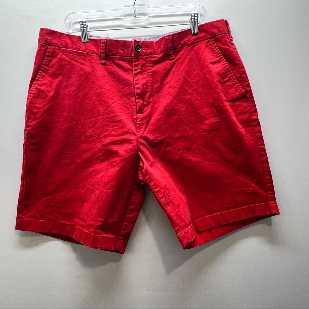 Red Flat Front Medium Length Shorts